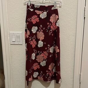 LOFT Burgundy Floral Maxi Skirt